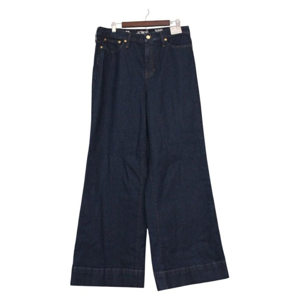NWT J Crew High Rise Denim Trouser Jean Size 32 Wide Leg Semi Stretch '96 Preppy